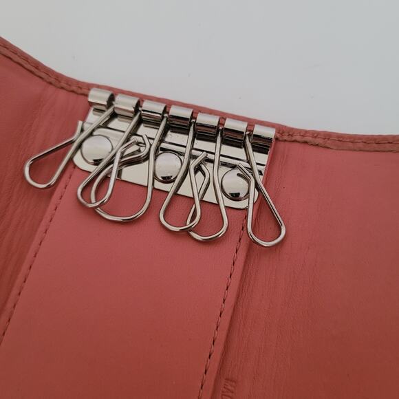 Coach Wallet Key Charm Case Holder Tan Pink Canvas Leather Logo - Picture 5 of 10